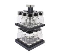 CMP KB5755 Carrousel à épices Distributeur carré rotatif 16 pots 2 étages Noir et transparent Plastique et verre Couvercles double clapets H29 x 16 x 16cm