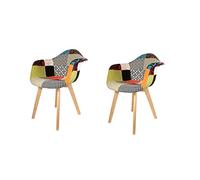 CMP Paris Lot De 2 Fauteuils Scandinaves Patchwork | H 85 X P 60,5 X L 62 Cm | Pieds en Bois Brut | Multicolore