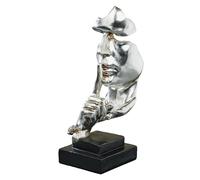 CMQTHINGS Statue décorative Keeping Secrets Sculpture de Table Abstraite métallique Antique argentée et Finition Noire avec Visage Buste Figurine