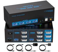 CMSTEDCD 8K60Hz Displayport KVM Switch 2 PC 3 Monitore 4K@120Hz Commutateur KVM pour 2 Ordinateurs, Partage 3 Écrans et 4 Dispositifs USB Avec 2 Câbles USB 3.0 et Contrôleur Bureau