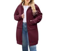 CMTOP Longue Sweat Zippé Femme Cotton Chaud Veste à Capuche Oversize Casual Manteau en Polaire Grand Taille avec Poches Hoodie Chic et élégant Automne Hiver Outerwear(Burgundy, XXL)