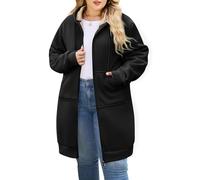 CMTOP Longue Sweat Zippé Femme Cotton Chaud Veste à Capuche Oversize Casual Manteau en Polaire Grand Taille avec Poches Hoodie Chic et élégant Automne Hiver Outerwear(Noir, 4XL)