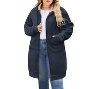 CMTOP Longue Sweat Zippé Femme Cotton Chaud Veste à Capuche Oversize Casual Manteau en Polaire Grand Taille avec Poches Hoodie Chic et élégant Automne Hiver Outerwear(Marine, 3XL)