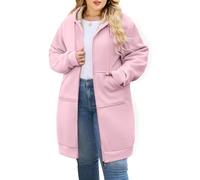 CMTOP Longue Sweat Zippé Femme Cotton Chaud Veste à Capuche Oversize Casual Manteau en Polaire Grand Taille avec Poches Hoodie Chic et élégant Automne Hiver Outerwear(Rose, XL)