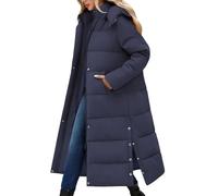 CMTOP Manteau Femme Hiver Longue Chaud en Coton Matelassée Doudoune Épais à Capuche Veste Élégant Casual Zippé Parka Grande Taille Outercoat avec Poches
