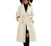 CMTOP Manteau Femme Long Chic et Élégant Trench Coat Femme à Double Boutonnage et à Revers, Classique Couleur Unie Coupe-Vent Manteaux avec Ceinture et Poches pour Printemps Automne Hiver(Avoine,M)