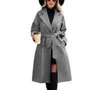 CMTOP Manteau Femme Long Chic et Élégant Trench Coat Femme à Double Boutonnage et à Revers, Classique Couleur Unie Coupe-Vent Manteaux avec Ceinture et Poches pour Printemps Automne Hiver(Gris,M)