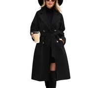 CMTOP Manteau Femme Long Chic et Élégant Trench Coat Femme à Double Boutonnage et à Revers, Classique Couleur Unie Coupe-Vent Manteaux avec Ceinture et Poches pour Printemps Automne Hiver(Noir,M)