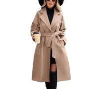 CMTOP Manteau Femme Long Chic et Élégant Trench Coat Femme à Double Boutonnage et à Revers, Classique Couleur Unie Coupe-Vent Manteaux avec Ceinture et Poches pour Printemps Automne Hiver(Kaki,M)