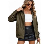 CMTOP Veste Femme Cuir Blouson Femme PU Simili Cuir, Décontractée Mode Y2K Veste mi Saison, Motard Biker Bombers Blousons Léger Zippé Jacket avec Poches pour Printemps Automne(Vert Olive,XXL)