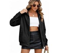 CMTOP Veste Femme Cuir Blouson Femme PU Simili Cuir, Décontractée Mode Y2K Veste mi Saison, Motard Biker Bombers Blousons Léger Zippé Jacket avec Poches pour Printemps Automne(Noir,L)