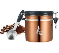 CMWS-Airtight - Bidon à café - En acier inoxydable - Avec valve de CO2 - Date Tracker et Scoop - Freshness Seal Jar for Ground or Whole Bean Coffee - 1000 ml (cuivre, 1000 ml)