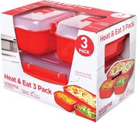 Cmws-Heat & Eat Récipients Micro-Ondes - Boîtes À Repas Empilables Avec Couvercles Étanches À Fermeture Par Clip - Rouge/Transparent - Lot De 3