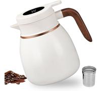 Cmws-Thermos Avec Infuseur À Thé - 1,1 L - Avec Affichage De La Température - Théière Isotherme Avec Poignée En Bois - Verseuse Isotherme En Acier Inoxydable - Pour Thé, Café Et Lait