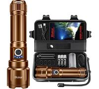 Cmwx-Lampe Torche Led Ultra Puissante 500000 Lumens, Lampe De Poche Rechargeable 5000mah Batterie, Torche Tactique Ipx6 Étanche, 5 Modes & Zoomable Pour Camping/Urgence(Avec 3 Piles Aaa),Brun