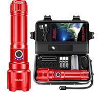 Cmwx-Lampe Torche Led Ultra Puissante 500000 Lumens, Lampe De Poche Rechargeable 5000mah Batterie, Torche Tactique Ipx6 Étanche, 5 Modes & Zoomable Pour Camping/Urgence(Avec 3 Piles Aaa),Rouge