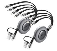 CMWX-Rétractable Câble de Charge 6 en 1, 1,2m Cable Chargeur Multi Embout, Câble de Charge Rapide USB C avec ports Lightning/Type C/Micro, Câble Multi USB pour iPhone,iPad,Android,Galaxy,Tablet