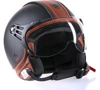 CMX casque jet - casque scooter Hazel noir mat + cuir marron "M