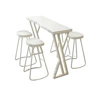 CMYAOYC Ensemble de Table de Bar à Pieds X - Table à Manger à Hauteur de Comptoir pour 4 Personnes avec 4 Tabourets, Plateau en Bois Massif et Cadre Métallique(White,160cm)