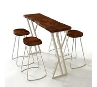 CMYAOYC Ensemble de Table de Bar à Pieds X - Table à Manger à Hauteur de Comptoir pour 4 Personnes avec 4 Tabourets, Plateau en Bois Massif et Cadre Métallique(Brown,120cm)