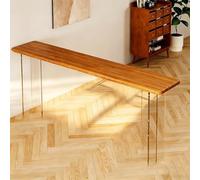 CMYAOYC Table de Pub Moderne à Hauteur de Bar, Table de Comptoir Étroite en Bois Massif avec Pieds Transparents en Acrylique pour Intérieur et Extérieur(100cm)