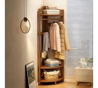 CMYCYDDPLY Porte Manteau d'angle, Porte Manteau sur Pieds en Bambou, Vestiaire D'entrée avec 3 Étagères et 4 Crochets, Conception Anti-basculement, pour Les Couloirs(Brown)