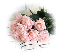 cn-Knight 12pcs 43cm Artificielle Rose Fleur en Soie Avec Feuilles Avec Revêtement en Gel pour Bouquet de Mariée,Demoiselle D'honneur,Décoration de Maison,Centre de Table,Art Déco,Rose Clair
