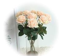 CN-Knight 12pcs 43cm Artificielle Rose Fleur en Soie avec Feuilles avec Revêtement en Gel pour Bouquet de Mariée,Demoiselle d'honneur,Décoration de Maison,Centre de Table,Art Déco,Champagne