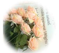 cn-Knight 12pcs 43cm Artificielle Rose Fleur en Soie Avec Feuilles Avec Revêtement en Gel pour Bouquet de Mariée,Demoiselle D'honneur,Décoration de Maison,Centre de Table,Art Déco,Orange Clair