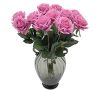 cn-Knight 12pcs 43cm Artificielle Rose Fleur en Soie Avec Feuilles Avec Revêtement en Gel pour Bouquet de Mariée,Demoiselle D'honneur,Décoration de Maison,Centre de Table,Art Déco,Violet