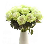 cn-Knight 12pcs Artificielle Rose en Soie Real Touch Blossom en Velours Fleur Bouquets de Faux Pour Mariage,Mariée et Demoiselles D'honneur,Bureau à Domicile Hôtel Décor, Fête,Table(Vert Clair)