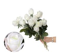 cn-Knight 12pcs Bourgeons de Roses Artificielles Semi-Ouverts, Roses en Soie 44cm, Fleurs Partiellement Ouvertes, Déco Intérieure, Centre de Table, Bouquet Mariage,Blanc