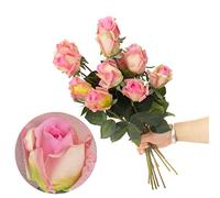 cn-Knight 12pcs Bourgeons de Roses Artificielles Semi-Ouverts, Roses en Soie 44cm, Fleurs Partiellement Ouvertes, Déco Intérieure, Centre de Table, Bouquet Mariage,Couleur Rose