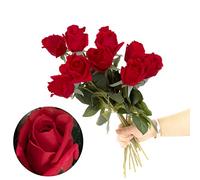 cn-Knight 12pcs Bourgeons de Roses Artificielles Semi-Ouverts, Roses en Soie 44cm, Fleurs Partiellement Ouvertes, Déco Intérieure, Centre de Table, Bouquet Mariage,Rouge