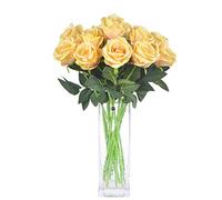 CN-Knight 6pcs Artificielle Rose en Soie Real Touch Blossom en Velours Fleur Bouquets de Faux pour Mariage,Mariée et Demoiselles d'honneur,Bureau à Domicile Hôtel Décor, Fête,Table,Jaune Clair