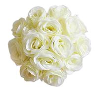 cn-knight Fleur artificielle Rose en Soie 50pcs Real-touch Faux Rose avec tige pour DIY Mariage Décor mariée et Demoiselles d'honneur bouquets Home Office fête Bal centres Arch Guirlande blanc