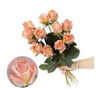 cn-Knight Lot de 12 roses artificielles à moitié ouvertes, 43,2 cm au toucher réaliste avec fleurs partiellement ouvertes, fleurs artificielles pour décoration d'intérieur, centre de table, bouquet de