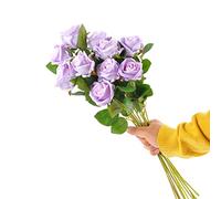 cn-Knight Lot de 12 roses artificielles veloutées à tige longue pour mariage, bouquet de mariée, décoration d'intérieur, centre de table, pendaison de crémaillère (violet clair)