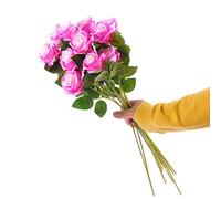 cn-Knight Lot de 12 roses artificielles veloutées à tige longue pour mariage, bouquet de mariée, décoration d'intérieur, centre de table, pendaison de crémaillère (rose foncé)