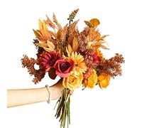 cn-Knight Lot de 2 Bouquets de Fleurs Artificielles de Style Boho, 44cm Bouquets d'automne Bohémiens pour Mariée et Demoiselles d'honneur, Décoration Rustique,Couleurs Orange