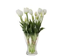 cn-Knight Lot de 20 tulipes artificielles de 40,6 cm au toucher réel avec fausses feuilles, fausses tulipes et bourgeons pour décoration d'intérieur, centre de table, bouquet de mariage, blanc