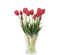 cn-Knight Lot de 20 tulipes artificielles de 40,6 cm au toucher réel avec fausses feuilles, fausses tulipes et bourgeons pour décoration d'intérieur, centre de table, bouquet de mariage, rouge