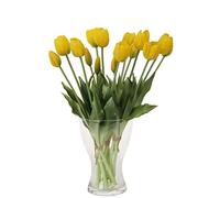 cn-Knight Lot de 20 tulipes artificielles de 40,6 cm au toucher réel avec fausses feuilles, fausses tulipes et bourgeons pour décoration d'intérieur, centre de table, bouquet de mariage, jaune