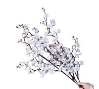 cn-Knight Lot de 3 Branches de Cerisier artificielles à Tige de 94 cm de Long avec bourgeons, Abricot Japonais réaliste pour décoration d'intérieur, Centre de Table, Bouquet de Mariage, Blanc