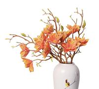 cn-Knight Lot de 3 branches de magnolia artificielles de 78,7 cm de long, fausses fleurs de qualité supérieure pour décoration d'intérieur, centres de table et arrangements de mariage, orange