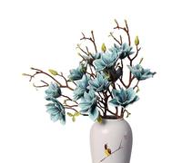 cn-Knight Lot de 3 branches de magnolia artificielles de 78,7 cm de long, fausses fleurs de qualité supérieure pour décoration d'intérieur, centres de table et arrangements de mariage, bleu