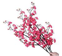 cn-Knight Lot de 3 tiges de fleurs artificielles soyeuses de 94 cm, type prunier chinois, abricotier japonais - Pour décoration d’intérieur, centre de table, réception, hôtel, restaurant (Rouge rosé)