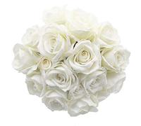 cn-Knight Lot de 50 roses artificielles en soie de velours avec tige en fil de fer - 25,4 cm - Pour bouquet de mariée - Décoration murale de cheveux - Blanc