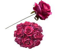cn-Knight Lot de 50 roses artificielles en velours et soie avec tige métallique - 25,4 cm - Pour bouquet de mariage ou décoration d'intérieur - Fuchsia