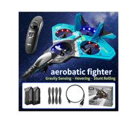 (CN-V17-BLUE-2Battery) Offre spéciale Avion télécommandé V17 à détection de gravité, planeur avec hélicoptère